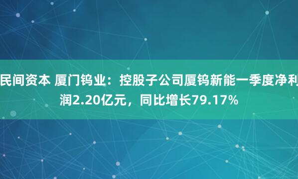 民间资本 厦门钨业：控股子公司厦钨新能一季度净利润2.20亿元，同比增长79.17%